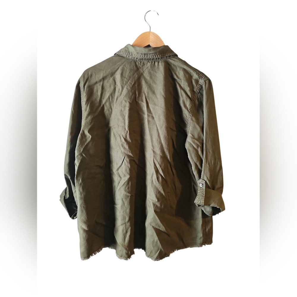 Chicos 3 Twill Fringe Hem Shirt Olive Green Sz 16 XL WT109 - Picture 6 of 9